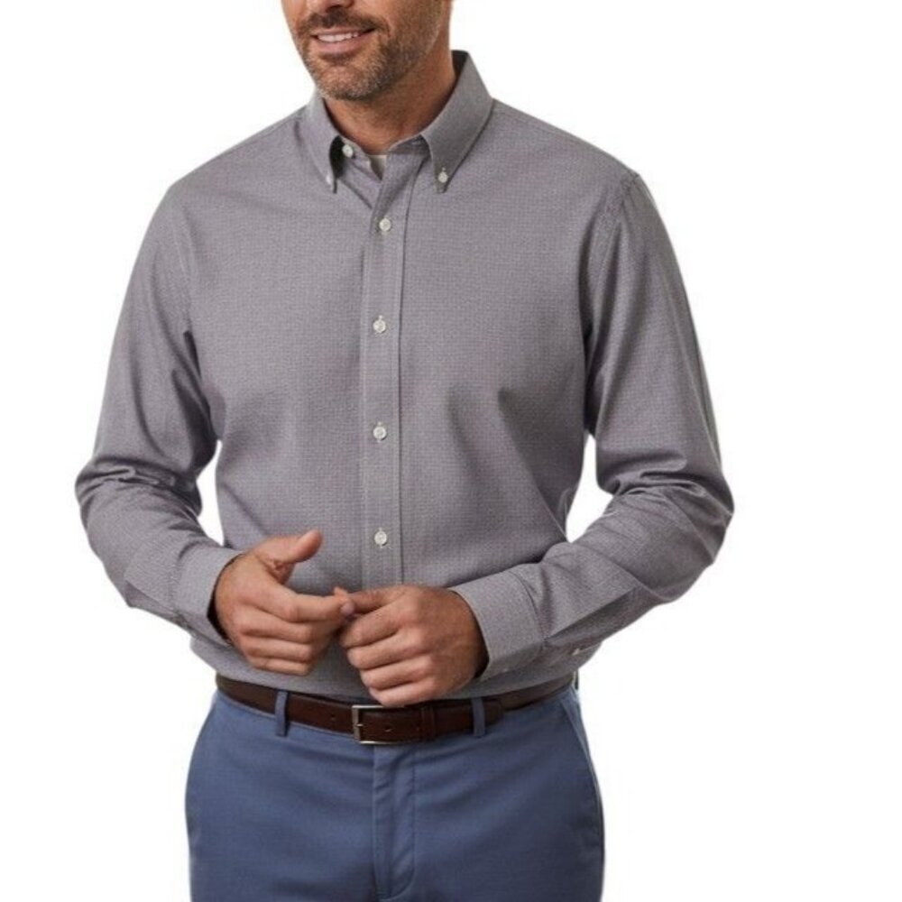 Hathaway Mens Blue Dress Shirt 16-35 Button Down Long Sleeve